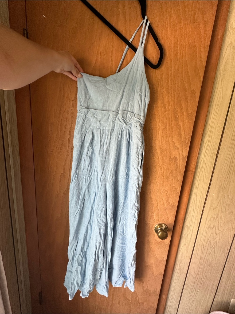 Light Blue Cropped Jumpsuit with Spaghetti Straps